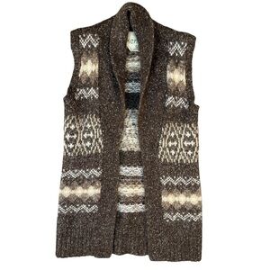 Kenji Alpaca Blend Brown Patterned Sweater Vest Womens Size Small